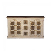 Indian Embossed Antique Brass work Solid wood Sideboard Cream Buffet 160cm